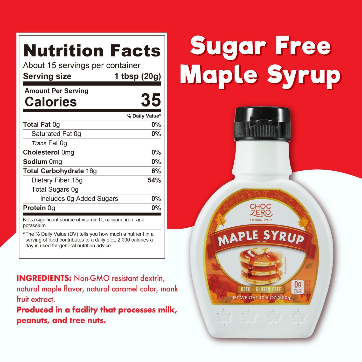 Choczero Maple Syrup, Sugar Free, Low Carb, Sugar Alcohol Free, Gluten Free, No Preservatives, Non-Gmo Dessert and Breakfast Topping Syrup, 10.5Oz (Pack of 1) - Big Mart USA