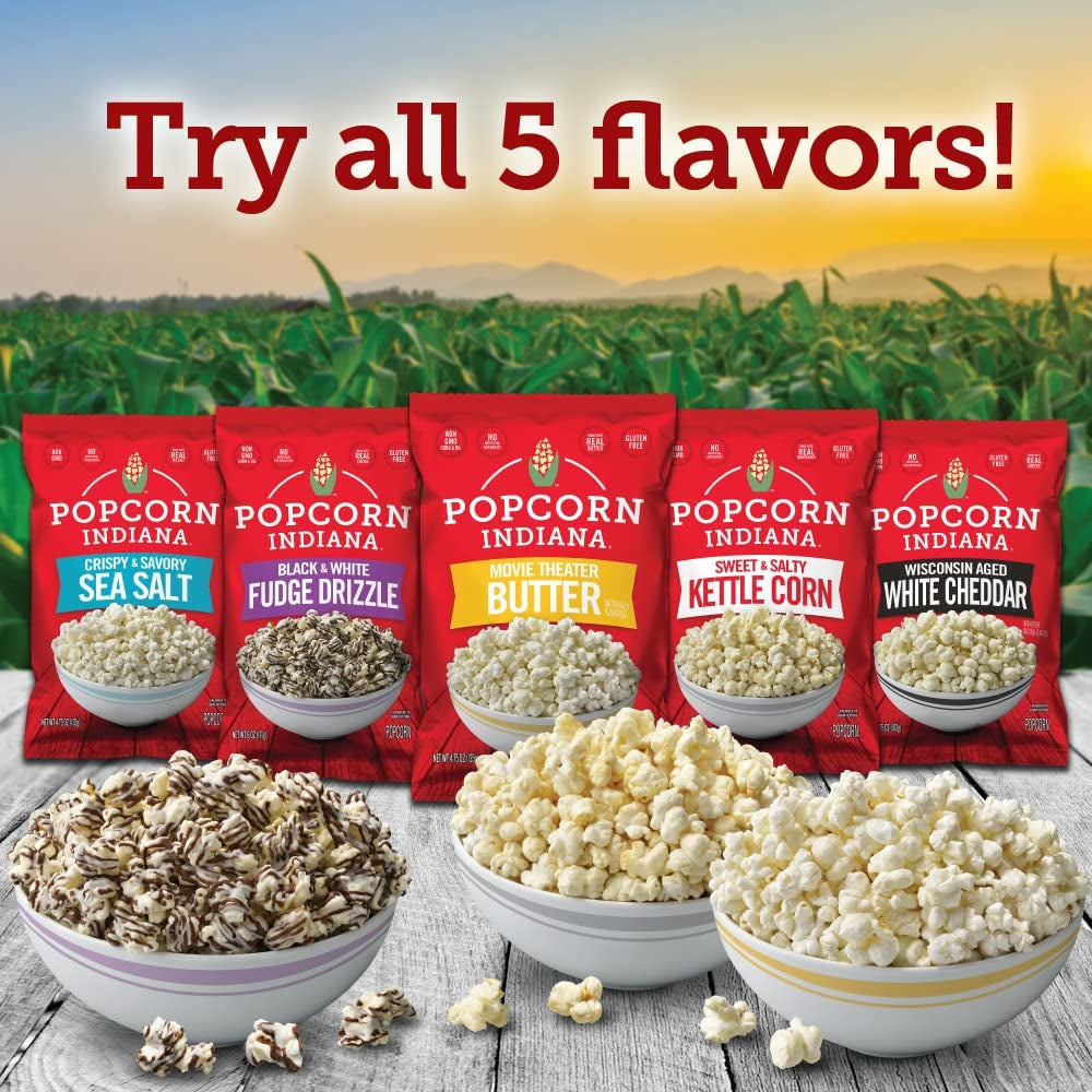 Popcorn Indiana Movie Theater Butter Popcorn (3 Oz Bags – 6 Pack) Pre-Popped Popcorn Made with Real Butter, Gluten Free, No Artificial Flavors, Perfect for Movie Nights or after School Snacks - Big Mart USA