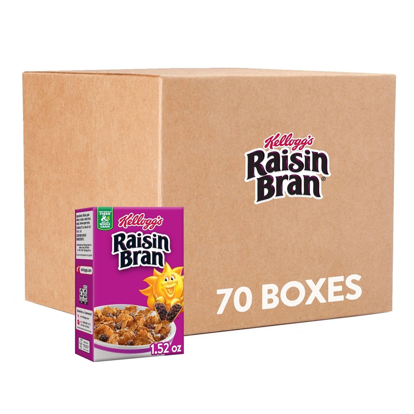 Kellogg's Original Raisin Bran Breakfast Cereal, 1.52 oz (70 Count) - Big Mart USA