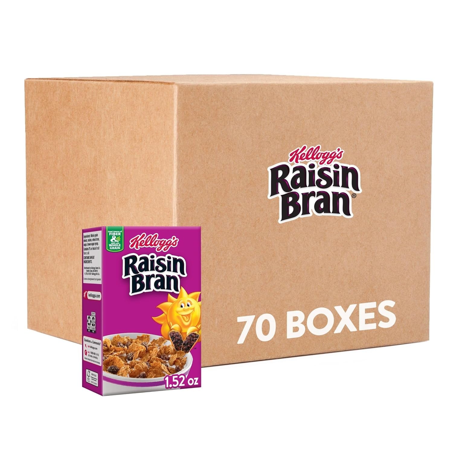 Kellogg's Original Raisin Bran Breakfast Cereal, 1.52 oz (70 Count) - Big Mart USA
