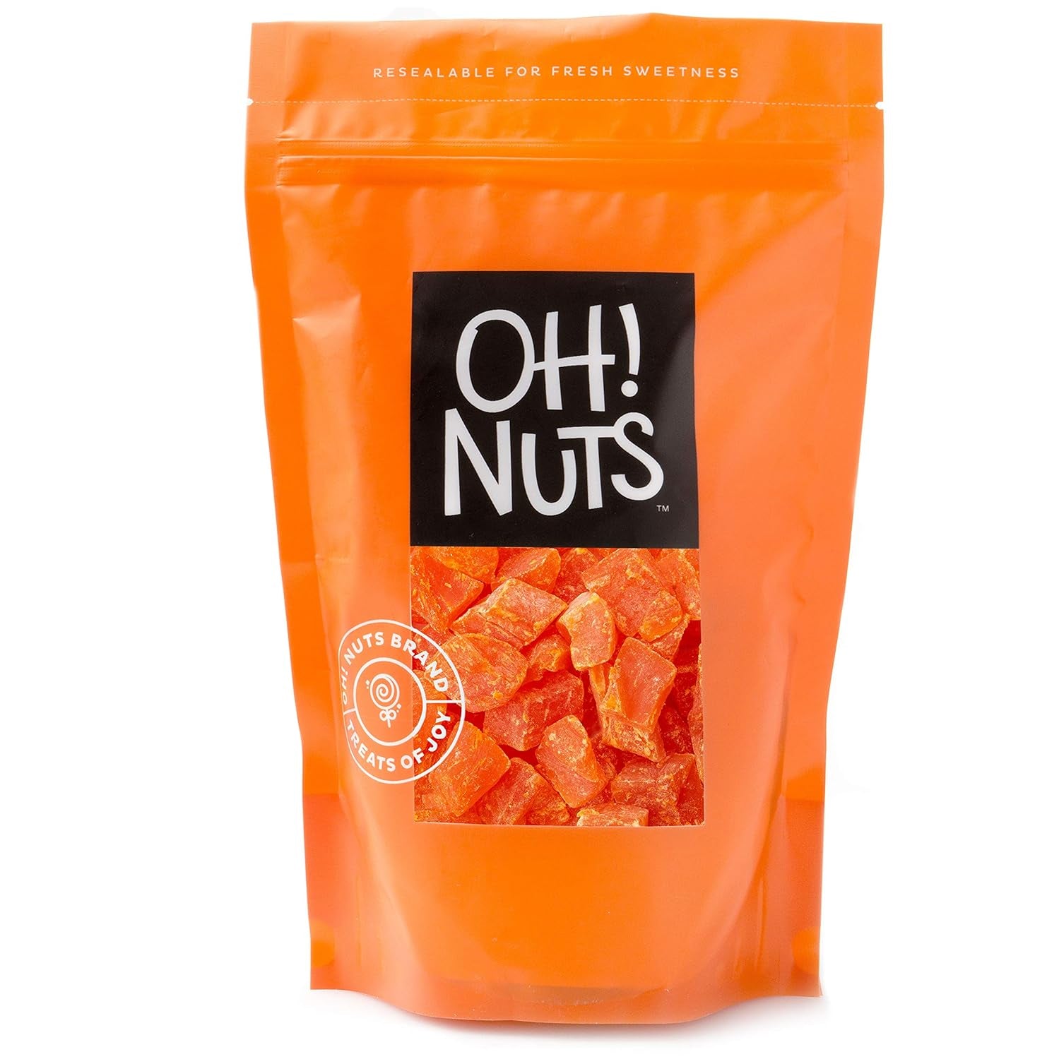 Oh! Nuts Dried Papaya Chunks - 2 Lb - Dried Fruit Chunks - Less Sugar Added - Dehydrated Fruit Bites - Packed in New York Zip-Seal Bag for Exceptional Freshness - Big Mart USA