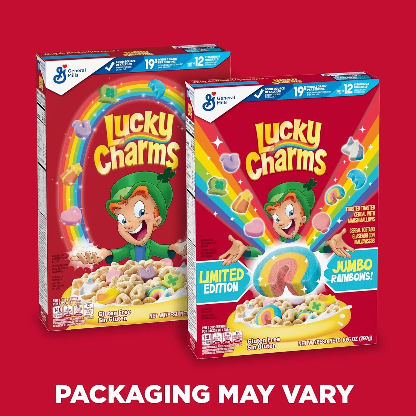 Indulge in Lucky Charms Gluten-Free Cereal with Limited Edition Jumbo Rainbows - A Wholesome Breakfast Delight for Kids, 10.5 Oz - Big Mart USA
