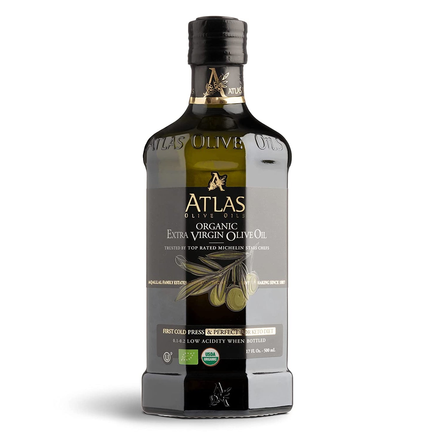 Atlas 750 Ml Organic Cold Press Extra Virgin Olive Oil with Polyphenol Rich from Morocco | Newly Harvested Unprocessed from One Single Family Farm | Moroccan EVOO Trusted by Award-Winning Chefs