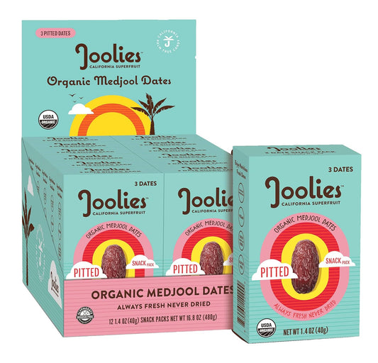Joolies Organic Medjool Date Snack Pack | 3 Pit-Free Dates, 12 Pack | Fresh California Grown Fruit | Vegan, Gluten-Free, Paleo, No Added Sugar | Single Serve, Great for Kids, Snacking & Dessert - Big Mart USA