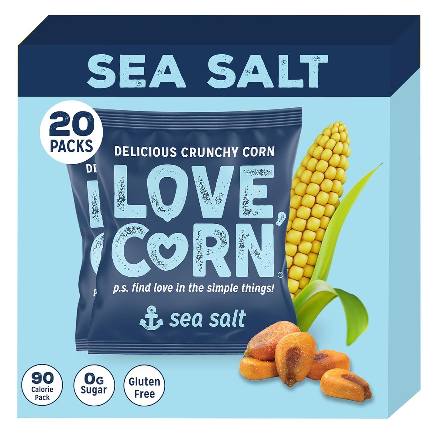 LOVE CORN Salt & Vinegar 0.7Oz X 20 Bags - Delicious Crunchy Corn - Healthy Family Snacks - Gluten Free, Kosher, NON-GMO - Alternative for Chips, Nuts, Crackers & Pretzels - Perfect for Charcuterie Boards - Big Mart USA