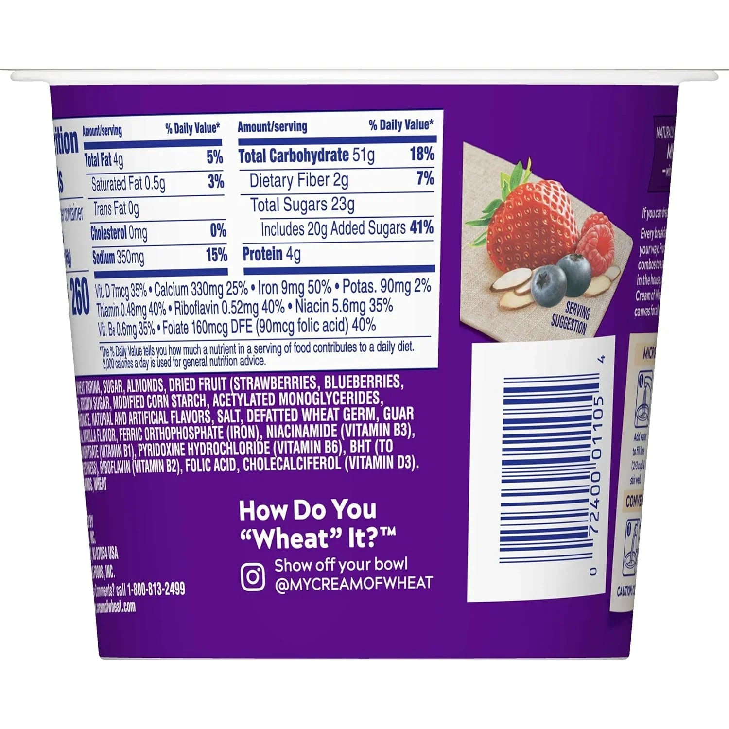 Cream of Wheat Instant Hot Cereal To-Go Cups, Mixed Berry with Almonds, 2.29 Ounce (Pack of 6) - Big Mart USA