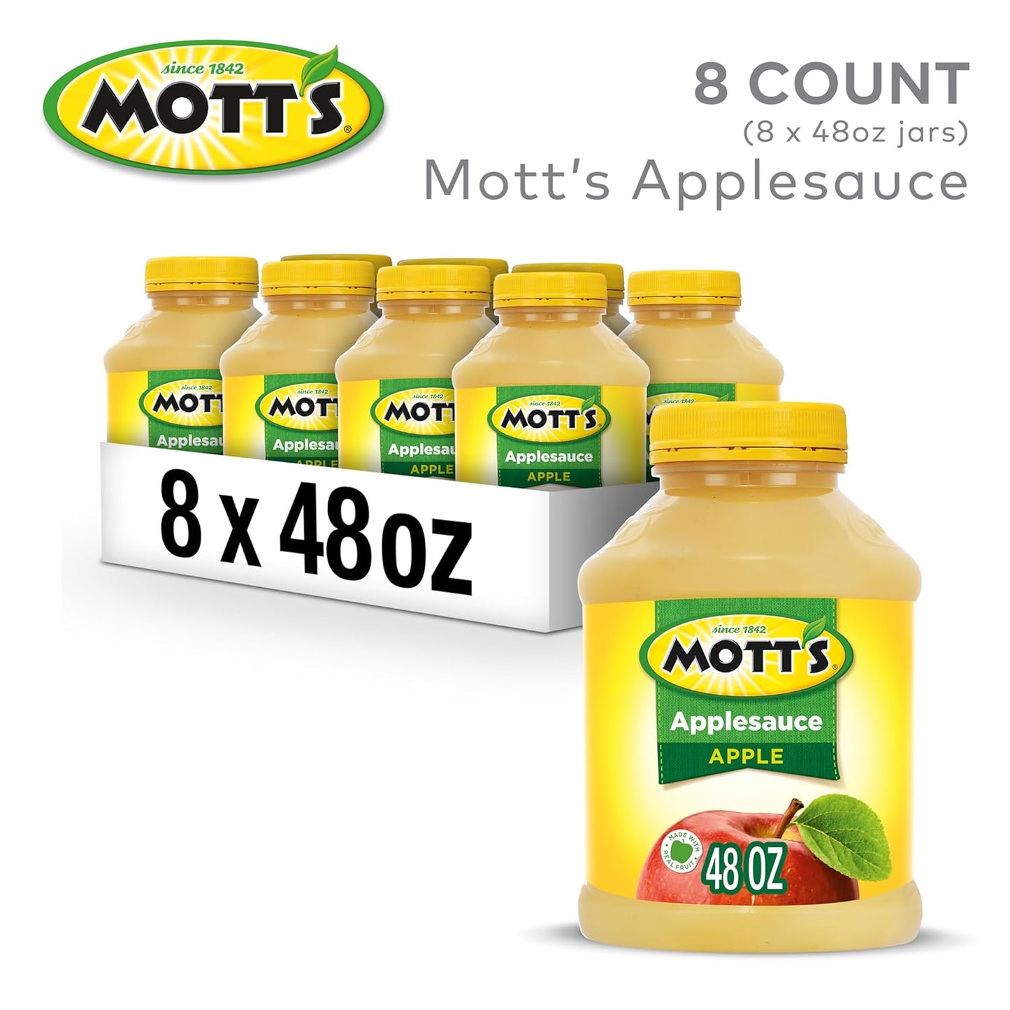 Mott'S Applesauce, 48 Oz Jar (Pack of 8), No Artificial Flavors, Good Source of Vitamin C, Nutritious Option for the Whole Family