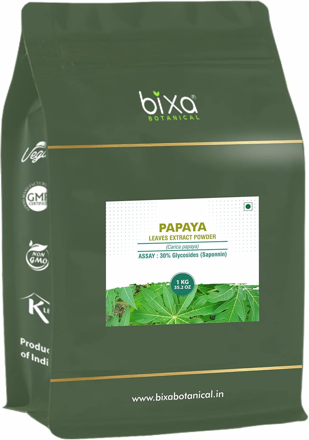 Bixa BOTANICAL Papaya Leaf (Carica Papaya) Dry Extract - 30% Glycosides (Saponnin) by Gravimetry | Pack of 1