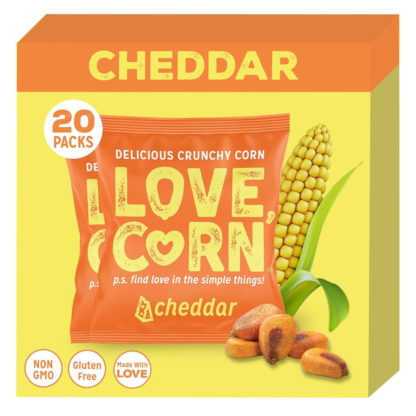 LOVE CORN Salt & Vinegar 0.7Oz X 20 Bags - Delicious Crunchy Corn - Healthy Family Snacks - Gluten Free, Kosher, NON-GMO - Alternative for Chips, Nuts, Crackers & Pretzels - Perfect for Charcuterie Boards - Big Mart USA