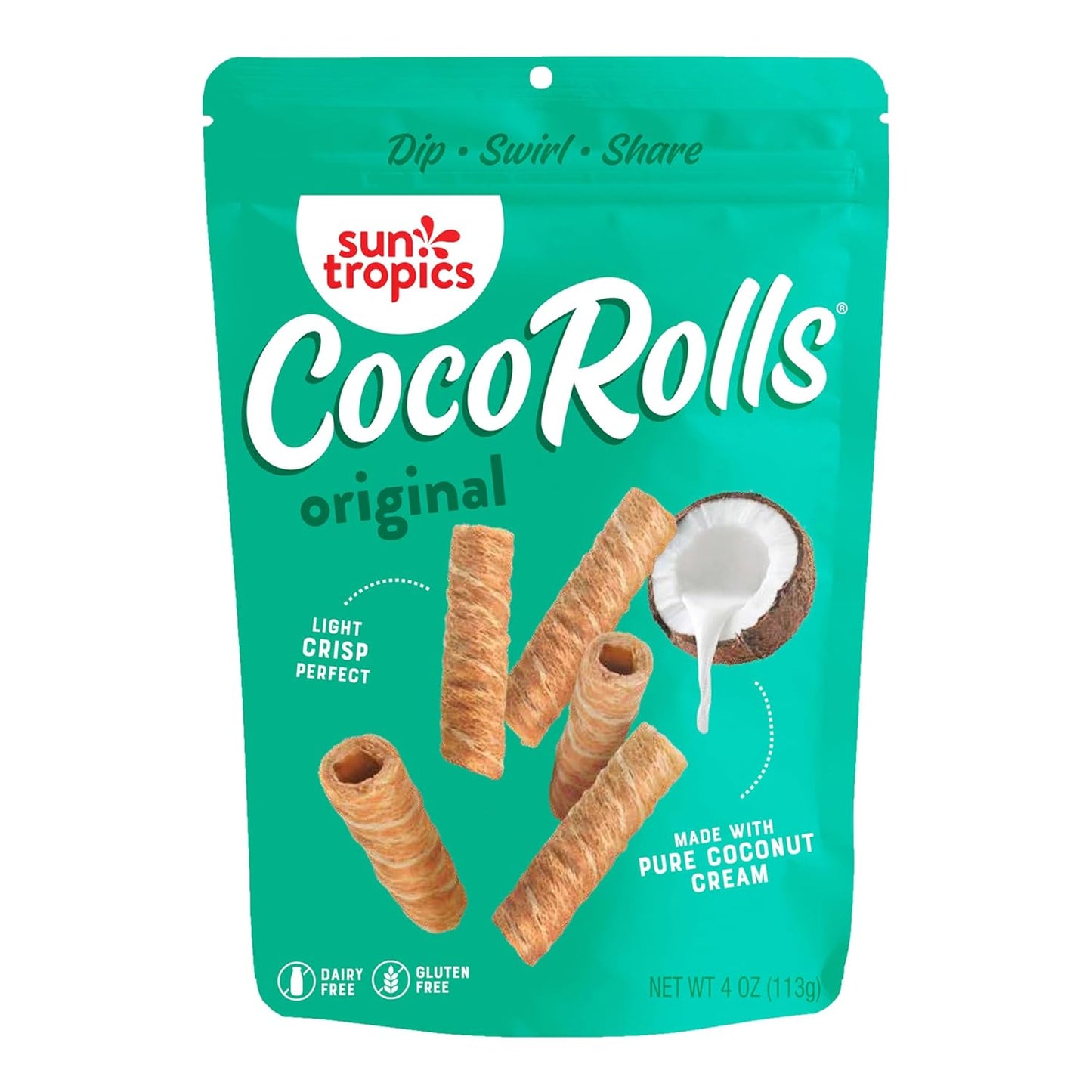 Sun Tropics Cocorolls Variety Pack- 6 Count (4 Oz Each) | Crisp Rolled Wafer Cookies, Coconut Rolls Made with Pure Coconut Cream | Gluten Free & Dairy Free Coconut Wafer Snack - Big Mart USA