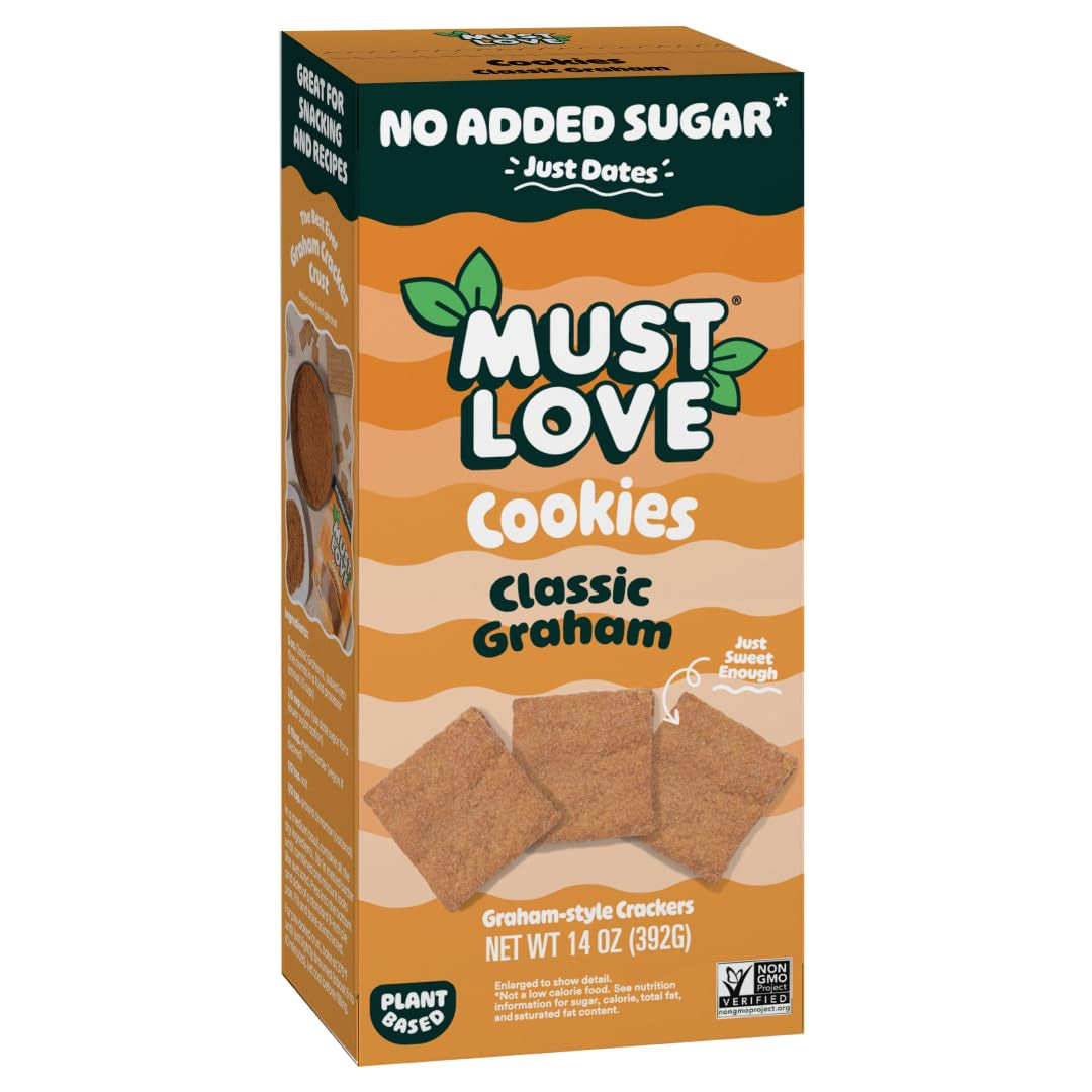 Must Love Classic Graham - No Added Sugar, Sweetened with Dates - Great for Pie Crust, Mini S'More, Cheese Boards - Simple Ingredients, Vegan, Plant-Based - Healthy Snacking for Family, 2 Pack X 5 Oz - Big Mart USA
