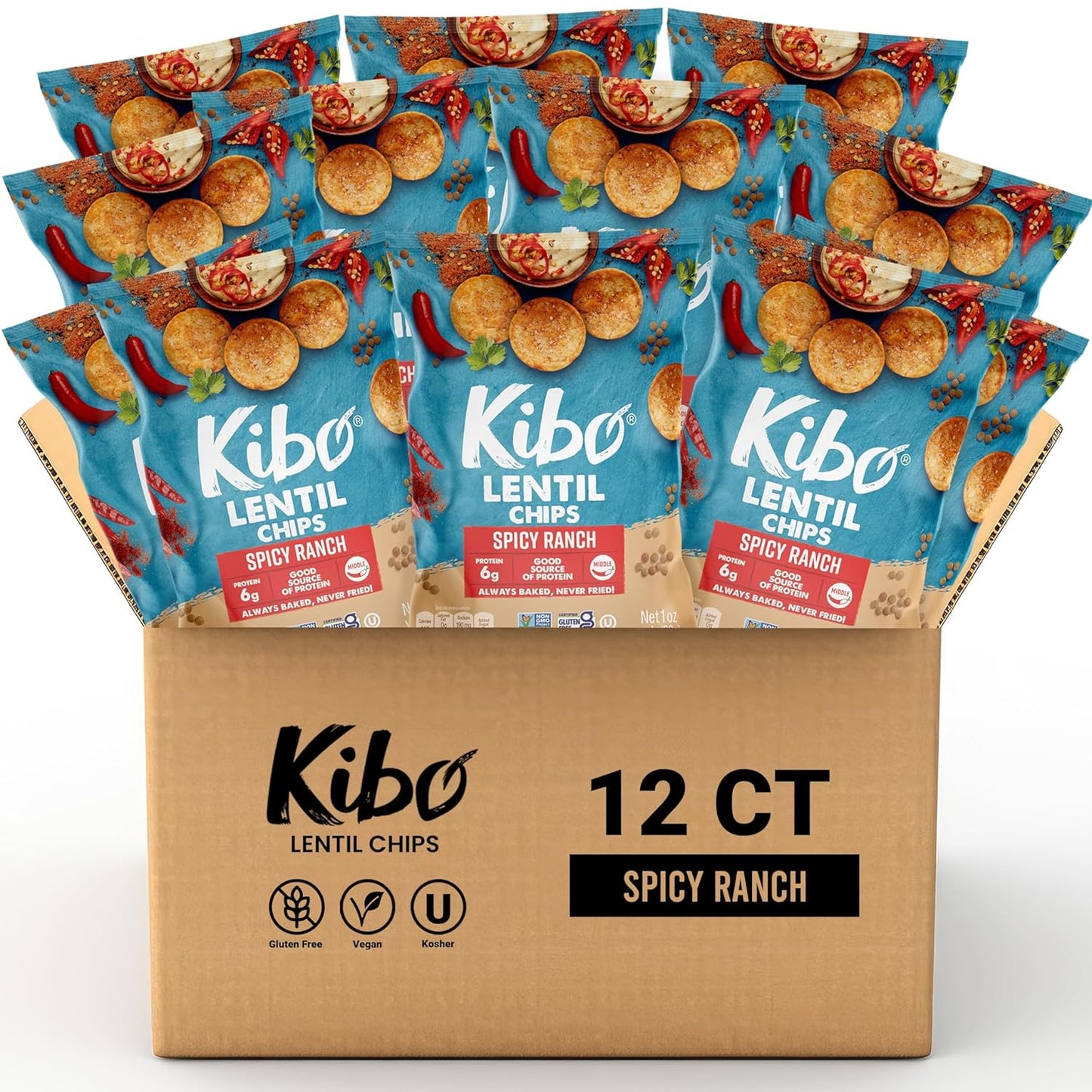 Kibo Lentil Chips Variety Pack - Gluten-Free, Vegan, Non-Gmo, Plant-Based - Maui Onion, Sea Salt, Spicy Ranch, Made with Real Veggies - 28G, 12 Pack - Big Mart USA