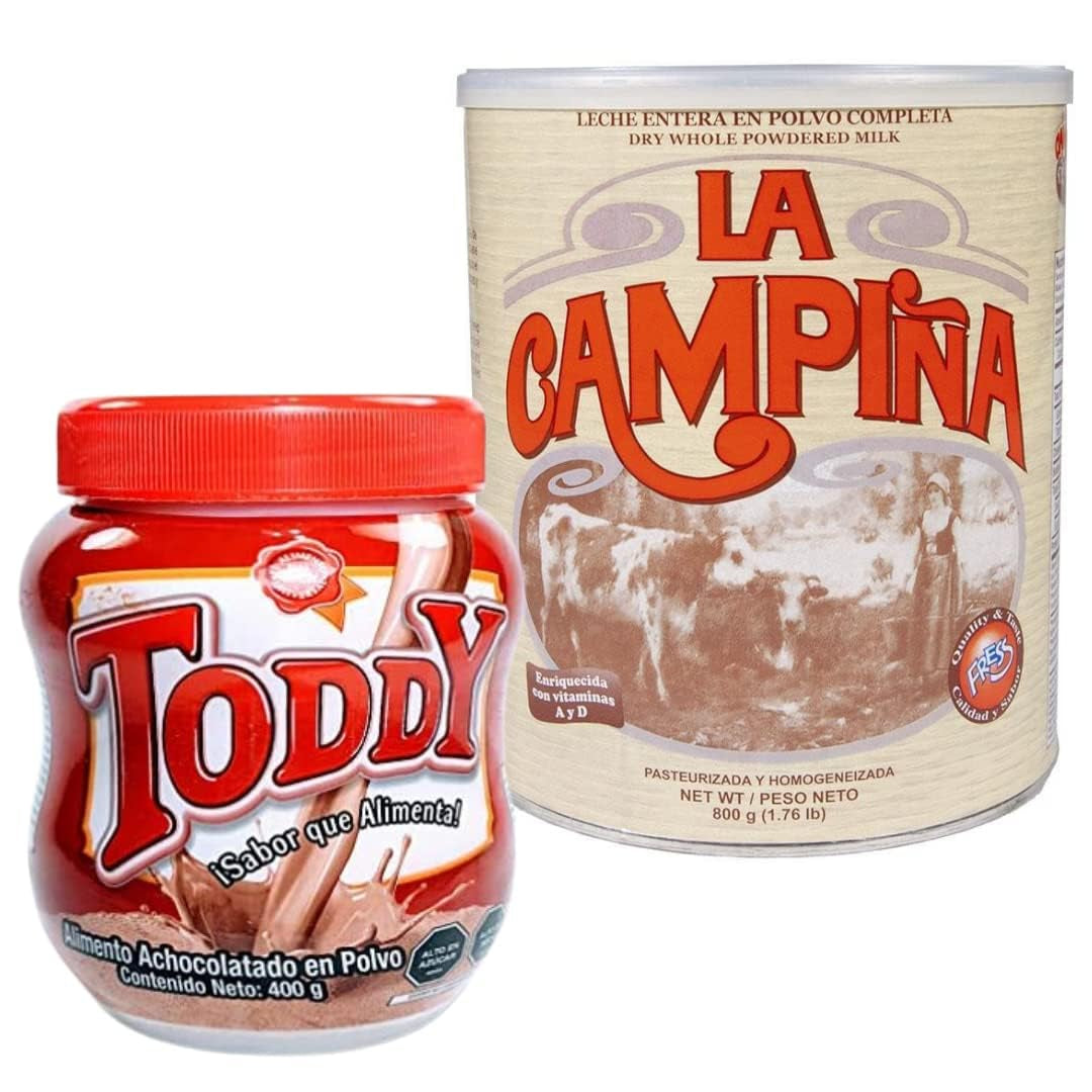 Toddy Chocolate - Leche La Campiña Venezuela Beverage Bundle, Powder Drink Mix Variety Pack Instant Powdered Milk and Chocolate Powder Drink Mix, Breakfast Shake with Vitamins and Proteins, Instant Hot and Cold Beverage for Kids & Adults - Big Mart USA