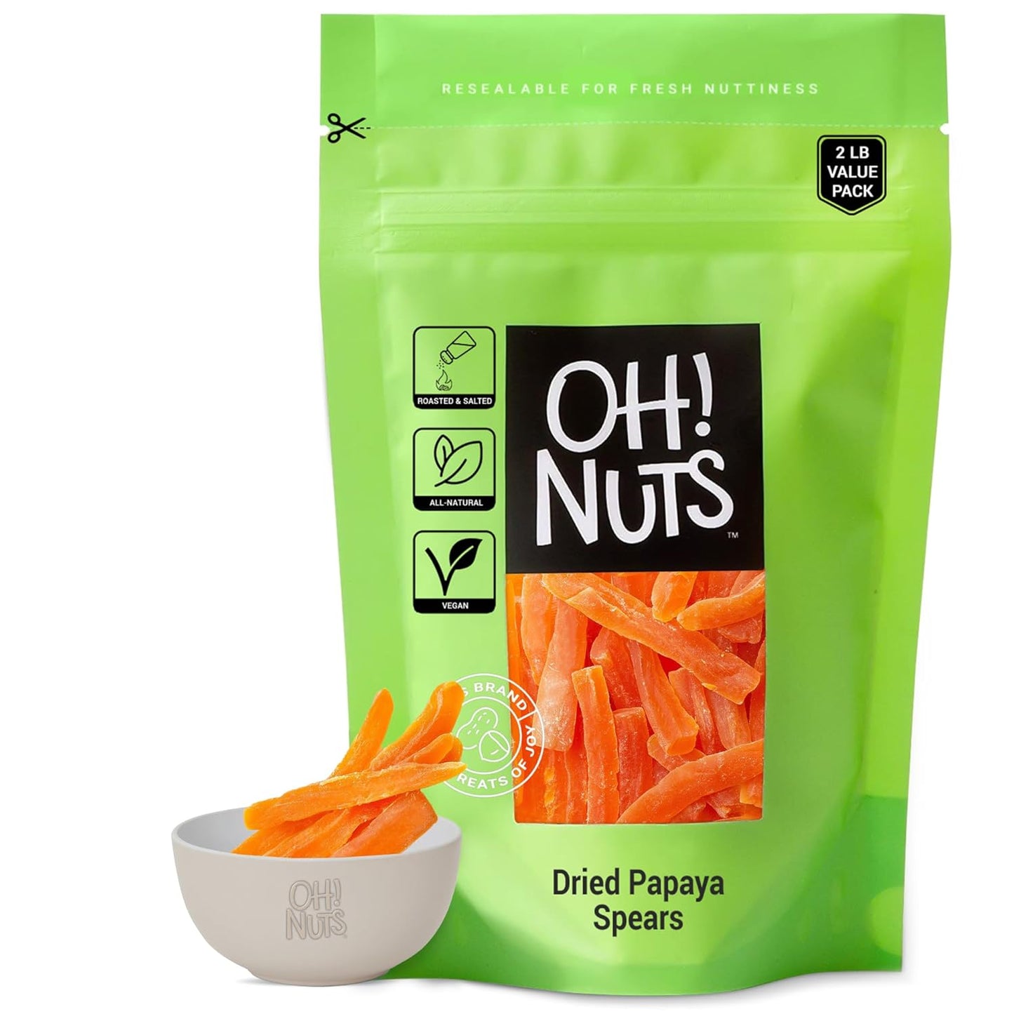 Oh! Nuts Dried Papaya Chunks - 2 Lb - Dried Fruit Chunks - Less Sugar Added - Dehydrated Fruit Bites - Packed in New York Zip-Seal Bag for Exceptional Freshness - Big Mart USA