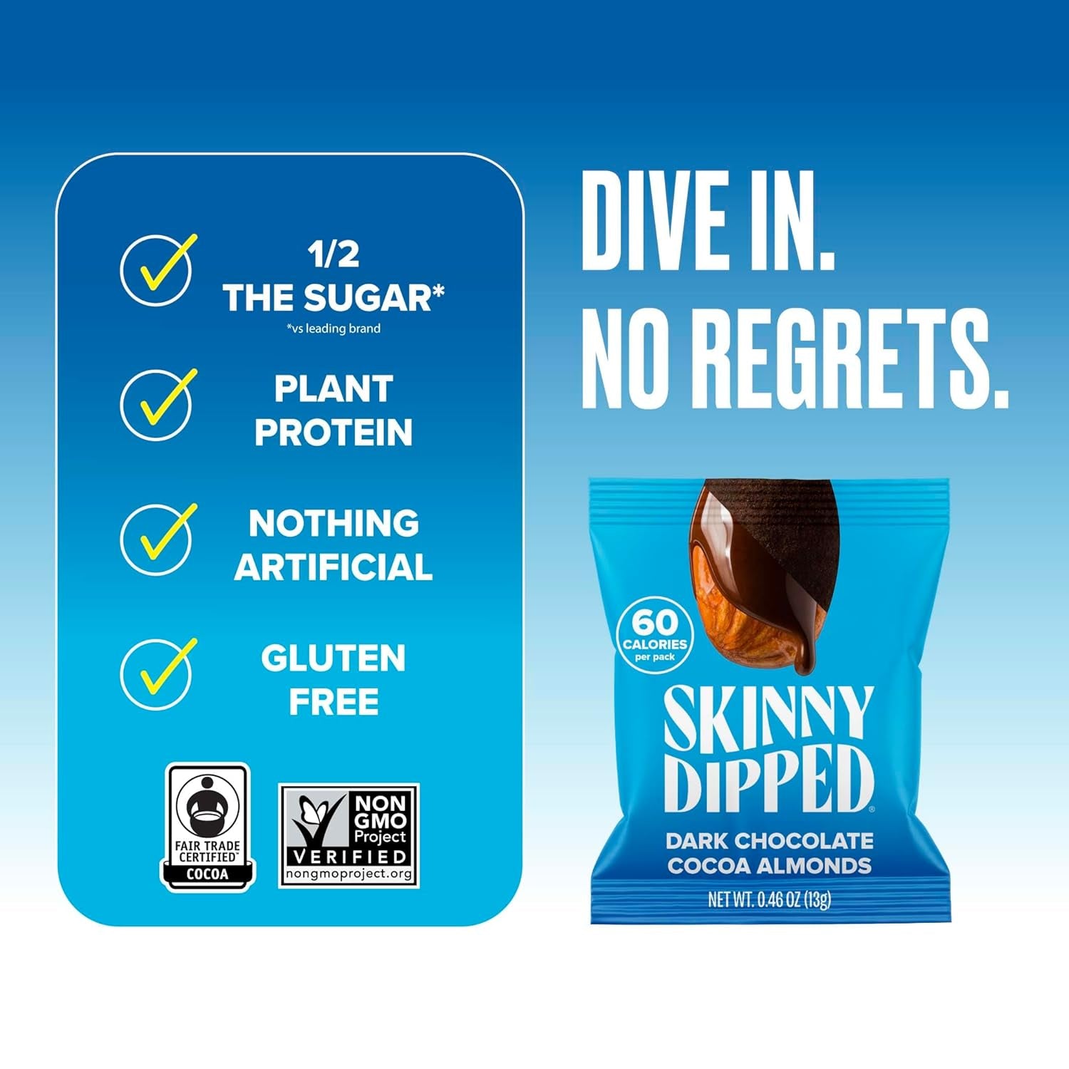 Skinnydipped Dark Chocolate Cocoa Almonds, Healthy Snack, Plant Protein, Gluten Free, 0.46 Oz Mini Bags, Pack of 24 - Big Mart USA