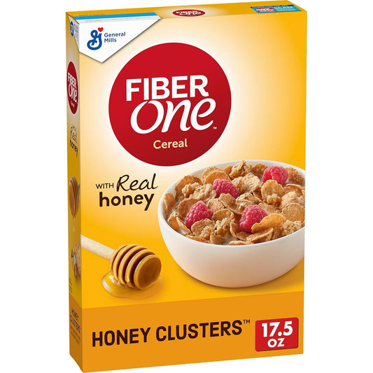 Fiber One Honey Clusters Breakfast Cereal, Fiber Cereal Made with Whole Grain, 17.5 Oz