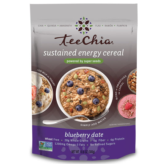 Teechia Organic Super Seeds Cereal - Blueberry Date – Nutrient Dense Instant Breakfast | No Sugar Added | Gluten Free | High in Fiber | High in Protein | Non-Gmo, 10.6 Ounce