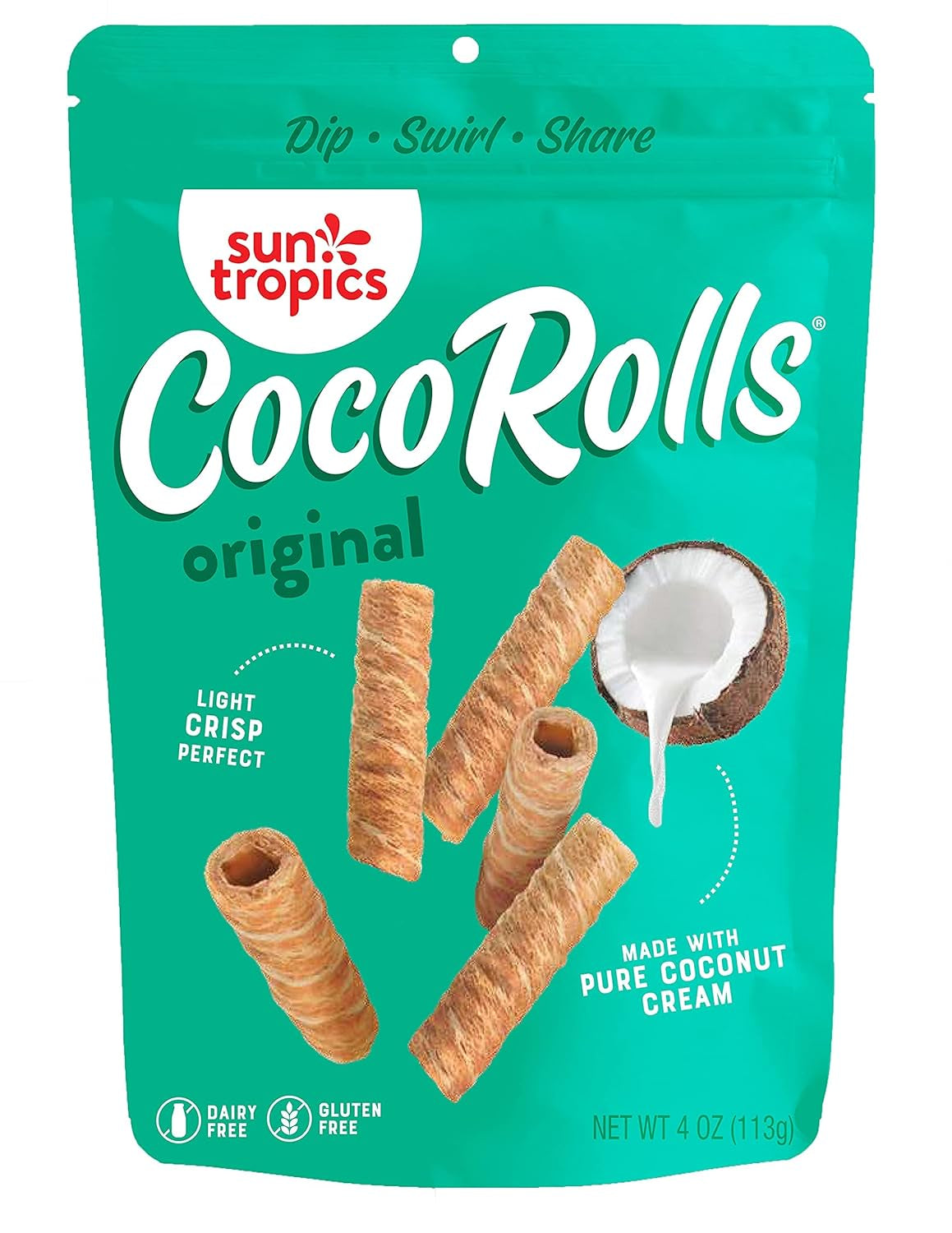 Sun Tropics Cocorolls Variety Pack- 6 Count (4 Oz Each) | Crisp Rolled Wafer Cookies, Coconut Rolls Made with Pure Coconut Cream | Gluten Free & Dairy Free Coconut Wafer Snack - Big Mart USA