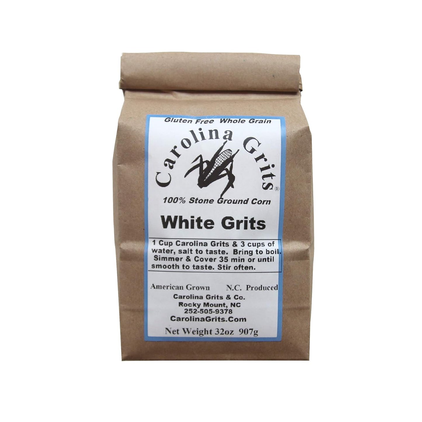 Carolina Grits Company Traditionally Stone Ground Carolina White Grits, Whole Grain, Gluten Free and Non-Gmo (White, 1 Pack (16 Ounces))