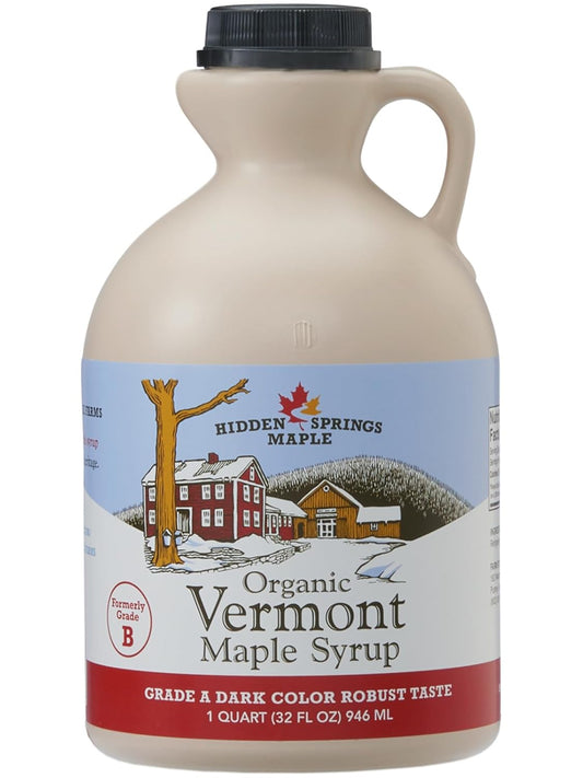 Hidden Springs Maple Organic Vermont Maple Syrup, Grade a Dark Robust (Formerly Grade B), 32 Ounce, 1 Quart, Family Farms, Bpa-Free Jug