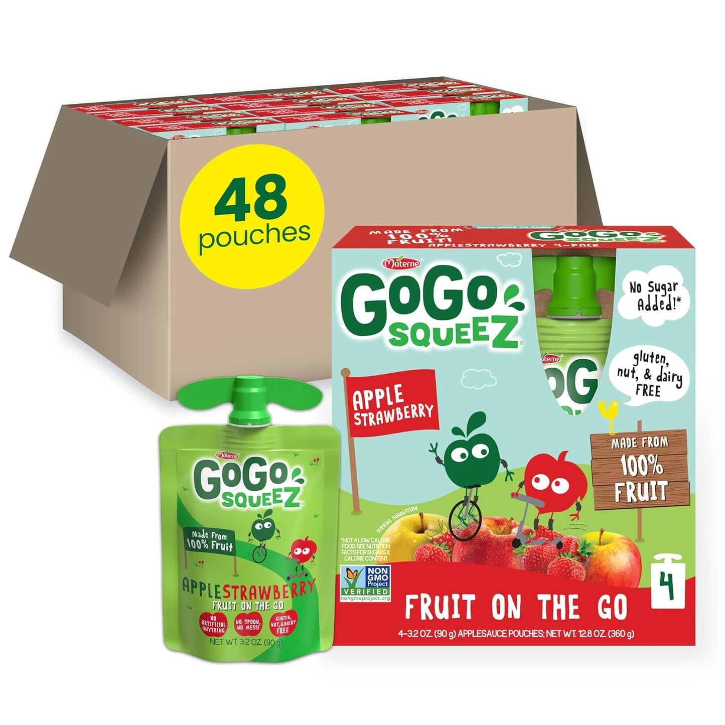 Gogo Squeez Applesauce and Fruit Puree, Apple Apple, 3.2 Oz (Pack of 48), Unsweetened Fruit Snacks for Kids, Gluten Free, Nut Free and Dairy Free, Recloseable Cap, BPA Free Pouches - Big Mart USA