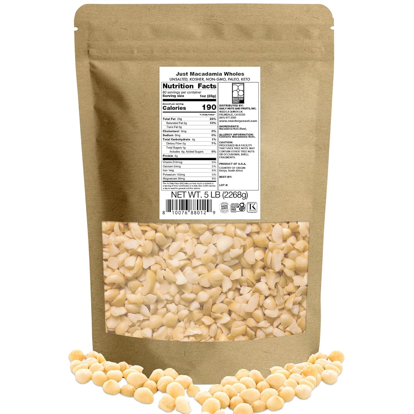 Roastery Coast - Daily Nuts | Just Raw Macadamia Nuts Unsalted | Bulk Nuts |Snack Nuts | Healthy Nuts | Gluten Free | Macadamia Nut Butter | Non GMO | Nut Snacks | Unsalted Nuts | Keto Snack Mix