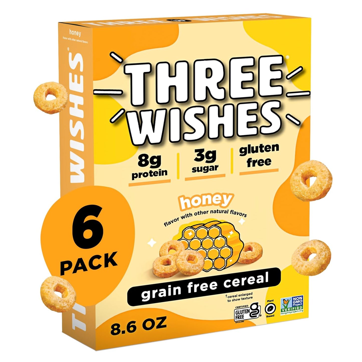 Protein and Gluten Free Breakfast Cereal by Three Wishes (6-Pack) - Marshmallow – 8G of Protein and 3G of Sugar Snack - Kosher, Grain-Free, Dairy-Free, Vegan and Peanut-Free - Non-Gmo