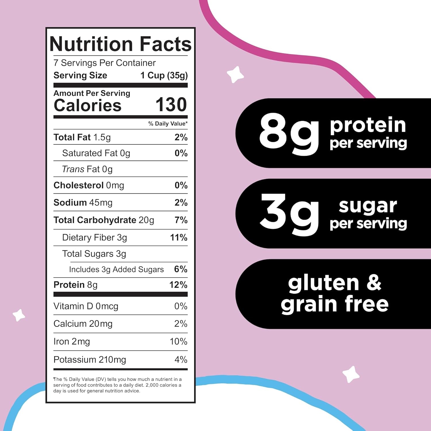 Protein and Gluten Free Breakfast Cereal by Three Wishes (6-Pack) - Marshmallow – 8G of Protein and 3G of Sugar Snack - Kosher, Grain-Free, Dairy-Free, Vegan and Peanut-Free - Non-Gmo