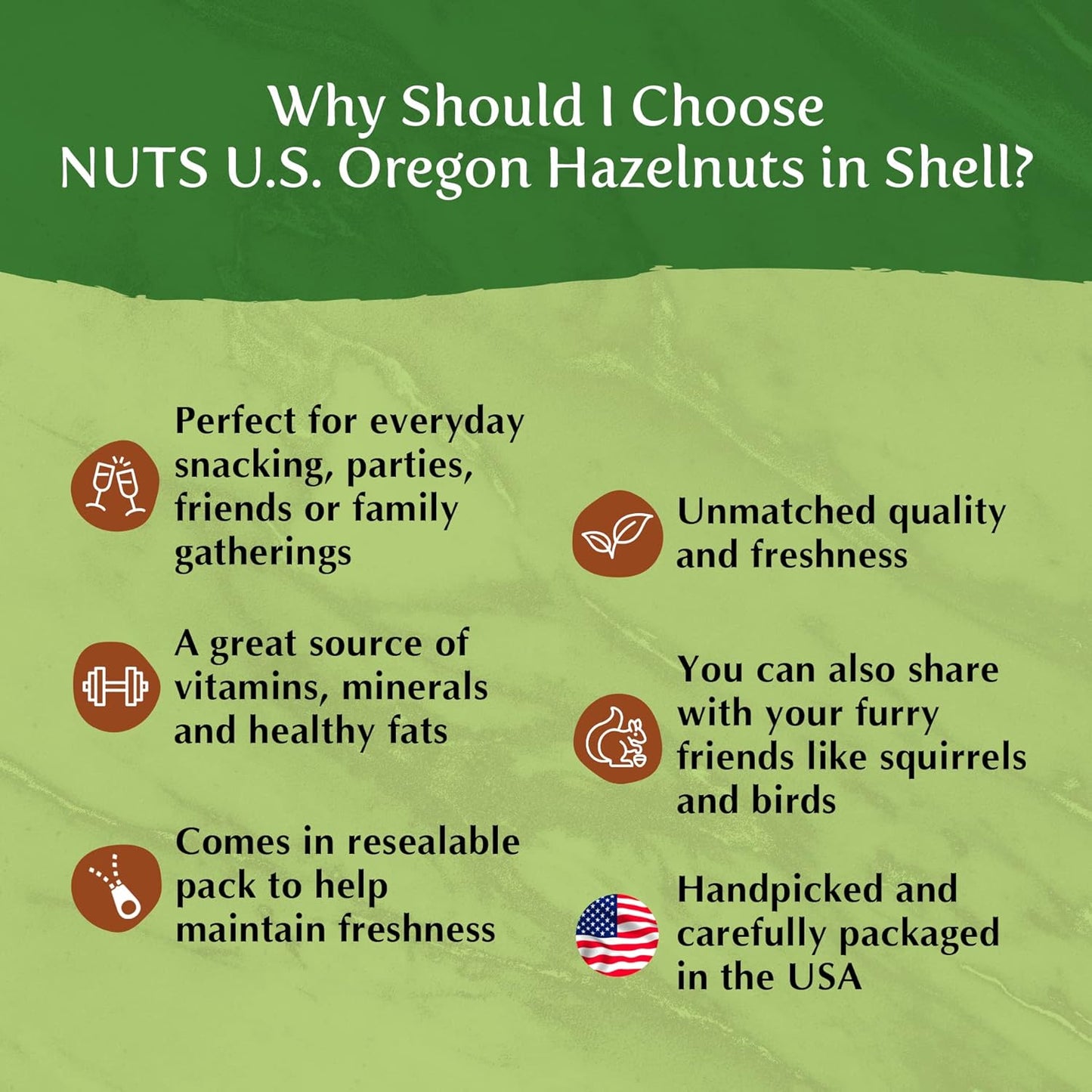 NUTS U.S. - Oregon Hazelnuts in Shell | Whole, Raw and Unsalted | No Added Flavor and NON-GMO | Fresh Buttery Taste and Easy to Crack | Natural Unshelled Hazelnuts Packed in Resealable Bags!!! (6 LBS)