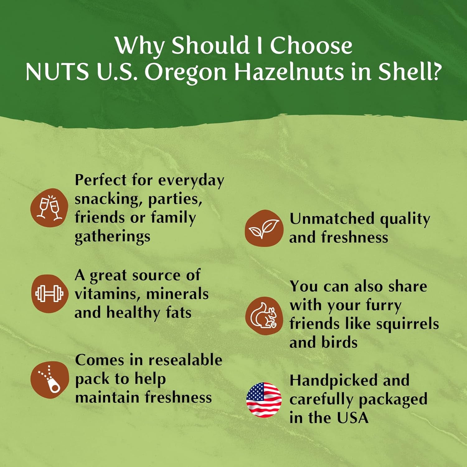 NUTS U.S. - Oregon Hazelnuts in Shell | Whole, Raw and Unsalted | No Added Flavor and NON-GMO | Fresh Buttery Taste and Easy to Crack | Natural Unshelled Hazelnuts Packed in Resealable Bags!!! (6 LBS)