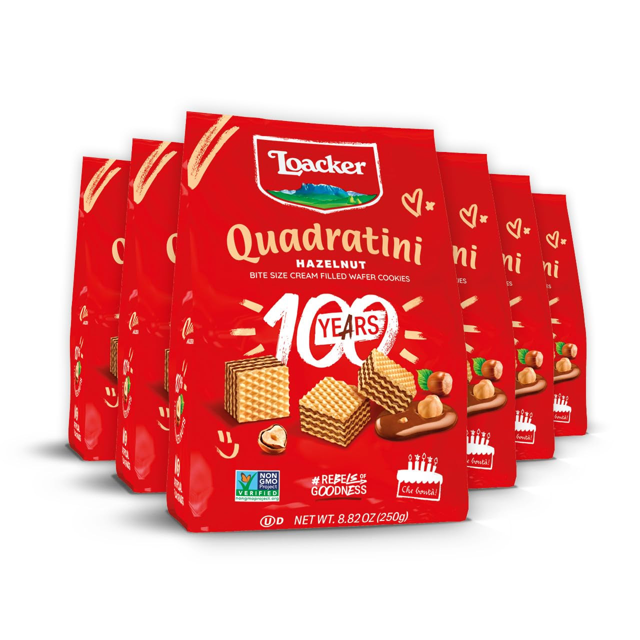 Loacker Quadratini Dark Chocolate Wafer Cookies LARGE - 30% Less Sugar - Premium Crispy Bite Size Wafers - NON-GMO - LARGE Pack of 6
