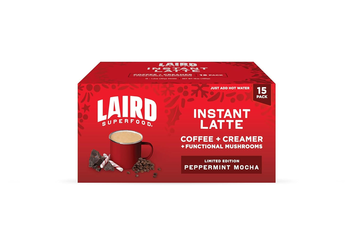 Laird Superfood Instant Latte Sweet & Creamy, Non-Dairy, Superfood Creamer, Gluten Free, Non-Gmo, Vegan, 15Pk Sachets