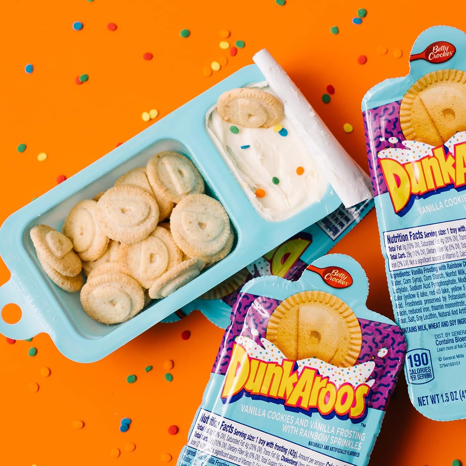 Dunkaroos Vanilla Cookies and Vanilla Frosting with Rainbow Sprinkles, 6 Ct