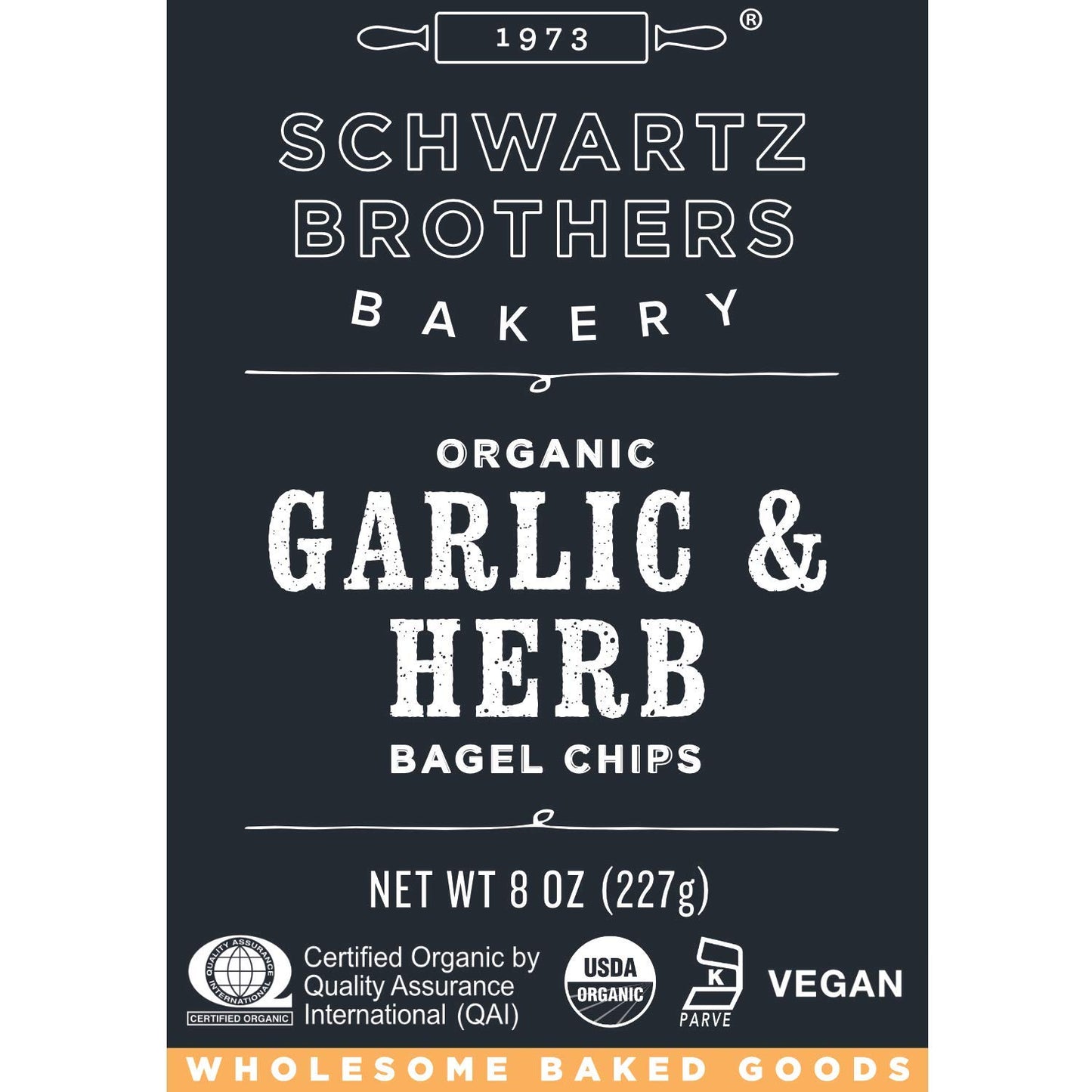 Garlic & Herb Bagel Chips NY Style Bagel Crisps. Organic, Vegan, Kosher. from the Artisans of Schwartz Brothers Bakery. Baked Fresh. Twice Baked. 8 Ounce Container. Great Snack. Delicious. Pack of 2. - Big Mart USA
