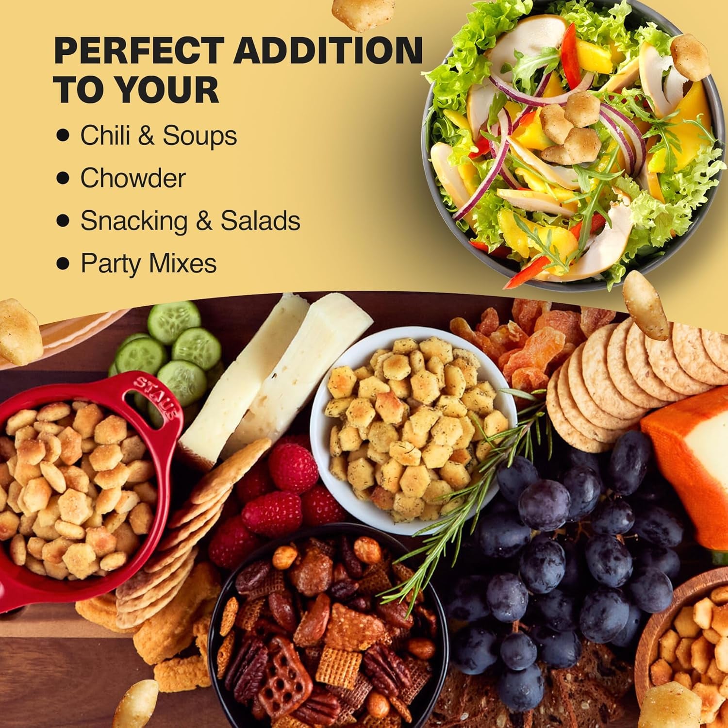 Wicked Minis Soup & Oyster Crackers - Saltine & Salted Flavored Mini Puffed Soup, Savory Snacking Mix, Seasoned Croutons Salad Toppers, Crackers for Chili 6Oz (Chili Cheese, 1 Pack) - Big Mart USA