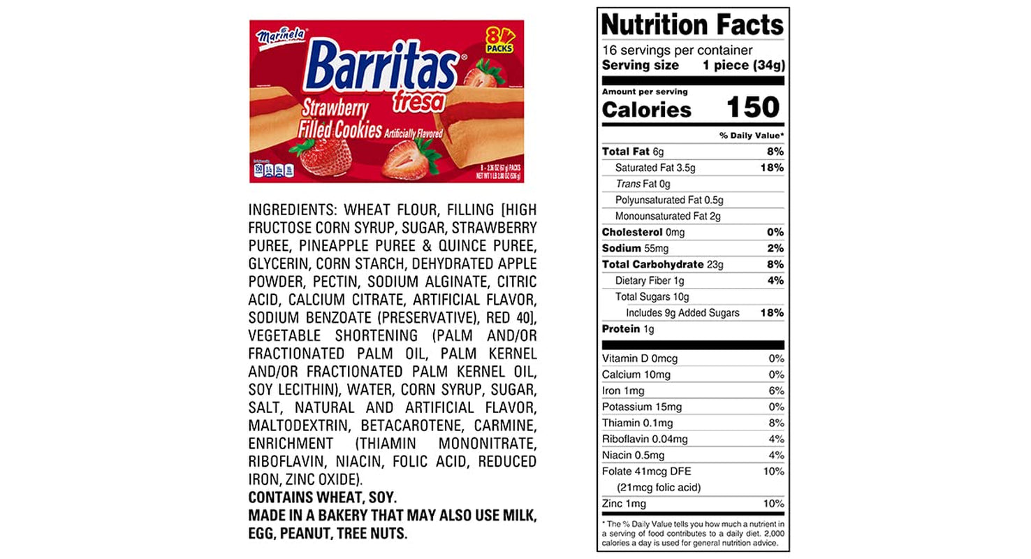 Marinela Barritas Fresa Strawberry Soft Filled Cookie Bar 1 Pack (8 Count) - Big Mart USA