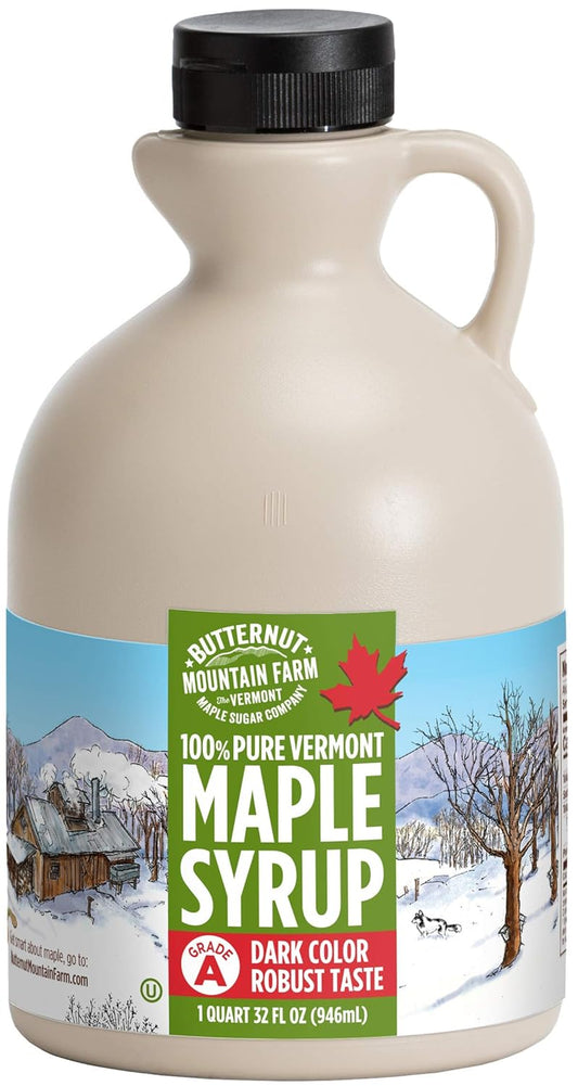Butternut Mountain Farm Pure Vermont Maple Syrup, Grade A, Dark Color, Robust Taste, All Natural, Easy Pour, 32 Fl Oz, 1 Qt (Prev Grade B) - Big Mart USA