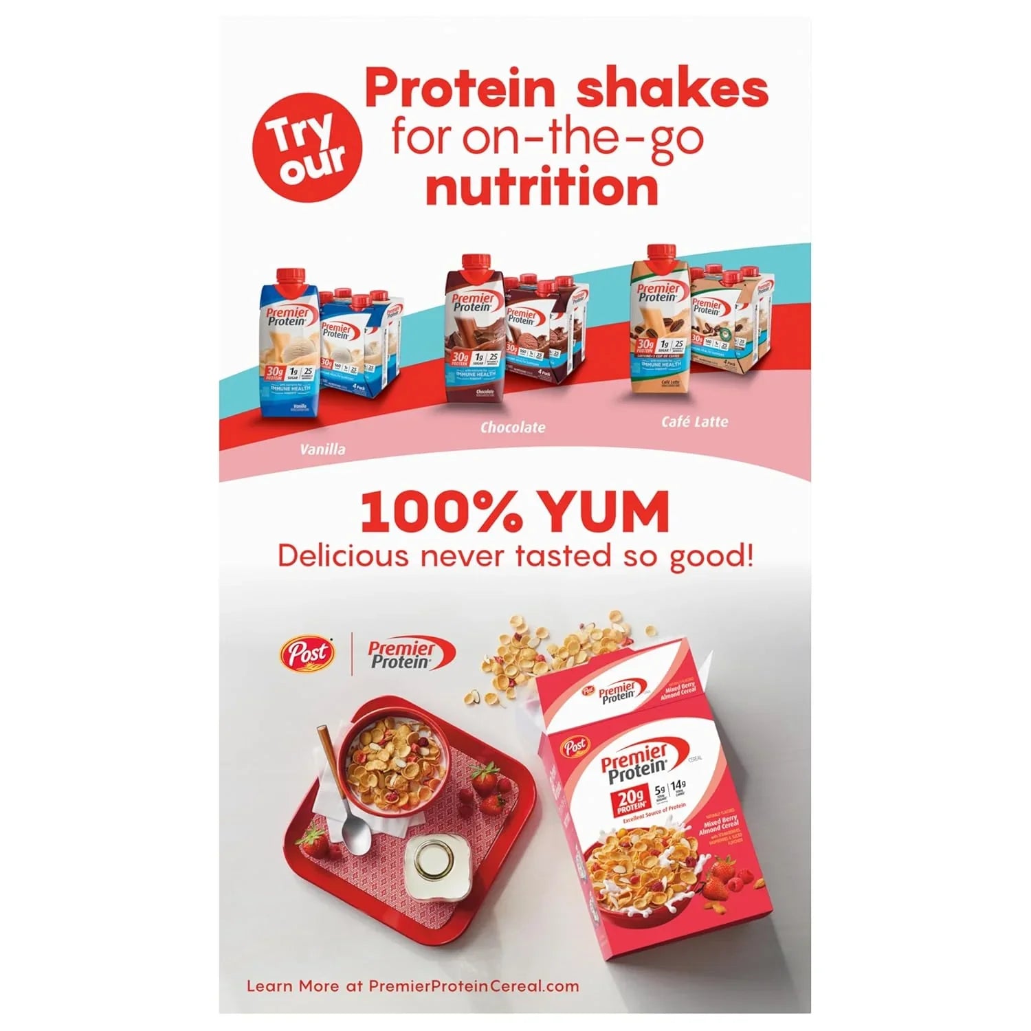 Post Premier Protein Chocolate Almond Cereal - Chocolatey Protein Flakes with Sliced Almonds, 20G of Protein per Serving, 9 OZ Box - Big Mart USA