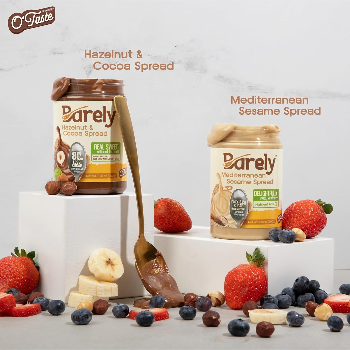 Hazelnut & Cocoa Spread by Barely, Low Sugar & No Artificial Sweeteners, Vegan, Keto Friendly, Delicious Chocolate Spread & Dessert Dip, 3.2 G Cane Sugar per Serving, 1-Pack