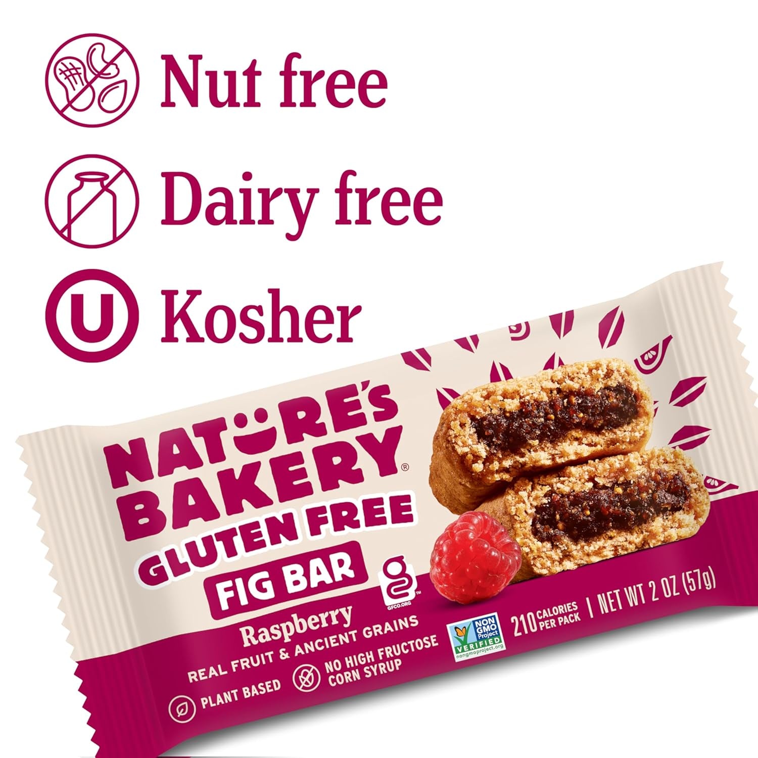 Nature’S Bakery Gluten Free Fig Bars, Raspberry, Real Fruit, Vegan, Non-Gmo, Snack Bar, 6 Boxes with 6 Twin Packs (36 Twin Packs) - Big Mart USA