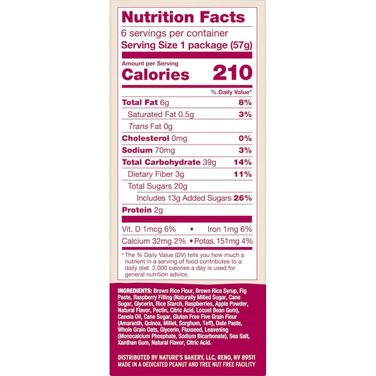 Nature’S Bakery Gluten Free Fig Bars, Raspberry, Real Fruit, Vegan, Non-Gmo, Snack Bar, 6 Boxes with 6 Twin Packs (36 Twin Packs) - Big Mart USA