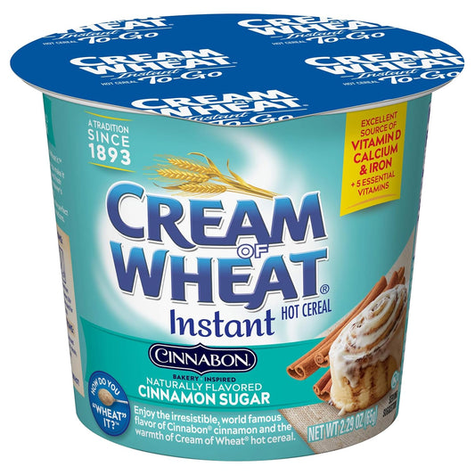 Cream of Wheat Instant Hot Cereal To-Go Cups, Cinnabon, 2.29 Ounce (Pack of 6)