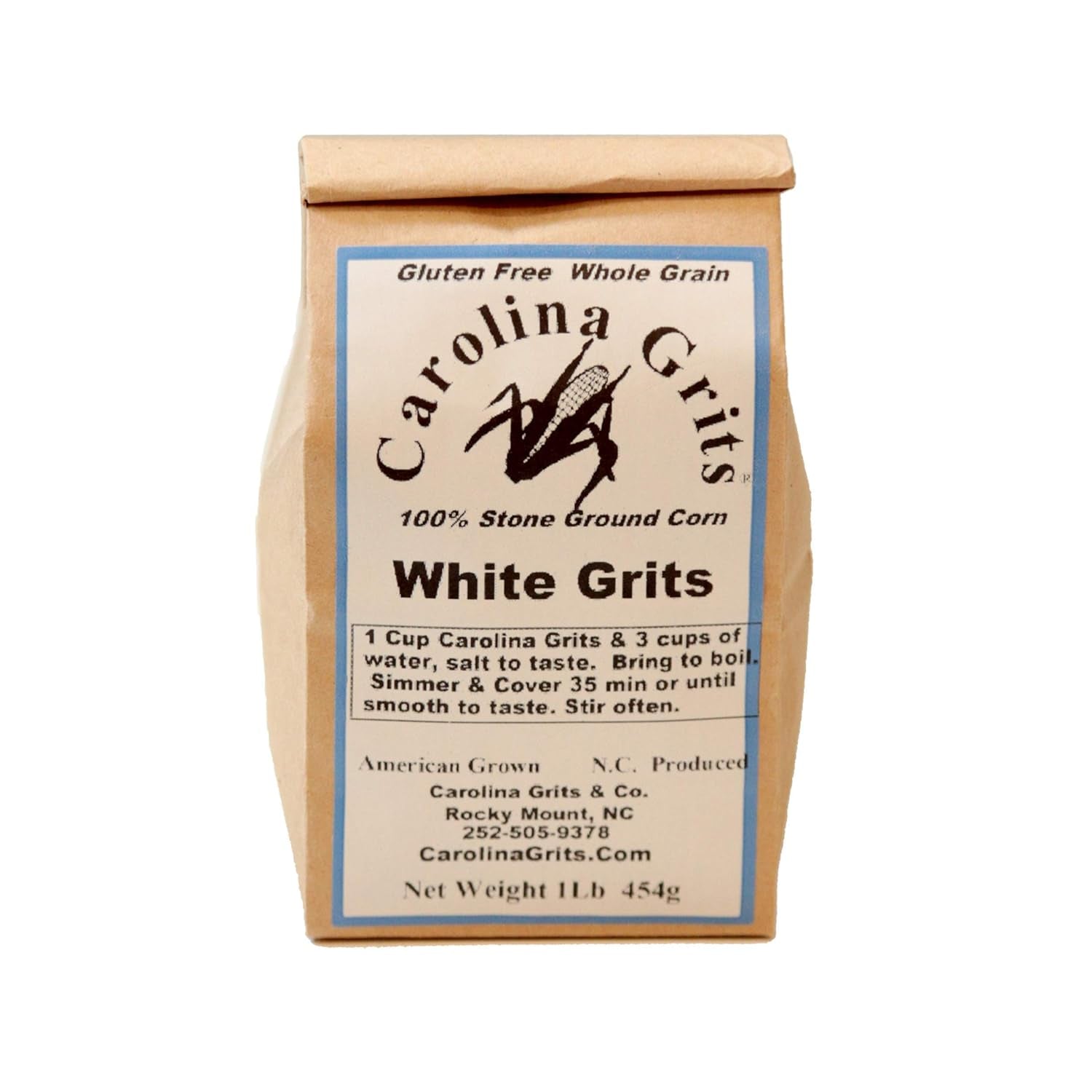 Carolina Grits Company Traditionally Stone Ground Carolina White Grits, Whole Grain, Gluten Free and Non-Gmo (White, 1 Pack (16 Ounces))