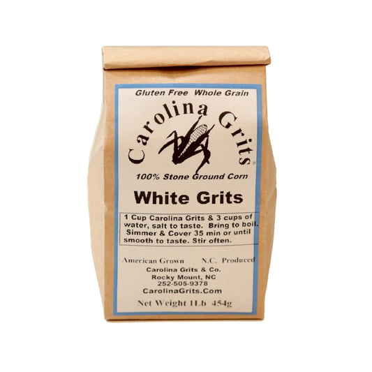 Carolina Grits Company Traditionally Stone Ground Carolina White Grits, Whole Grain, Gluten Free and Non-Gmo (White, 1 Pack (16 Ounces))