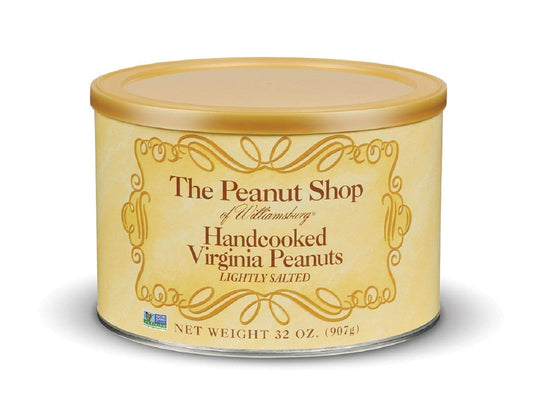 The Peanut Shop of Williamsburg Extra-Large Handcooked Lightly Salted Virginia Peanuts Williamsburg Peanuts Non-Gmo Kosher Gluten-Free No Preservatives - 32 Oz Tin