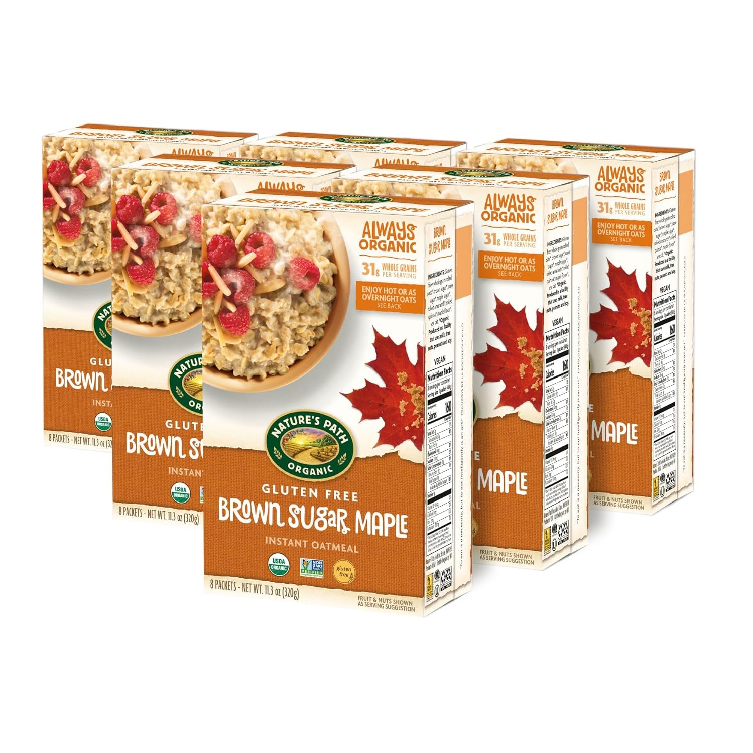 Nature'S Path Organic Brown Sugar Maple Oatmeal, 11.3 Oz (Pack of 6), Gluten Free, Non-Gmo