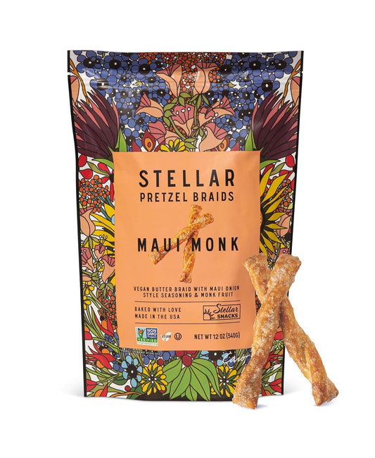 Stellar Snacks Pretzel Braids, Maui Monk, 12 OZ Large Bag - Vegan, Kosher, Non-Gmo Rods, Twists, Sticks - Big Mart USA