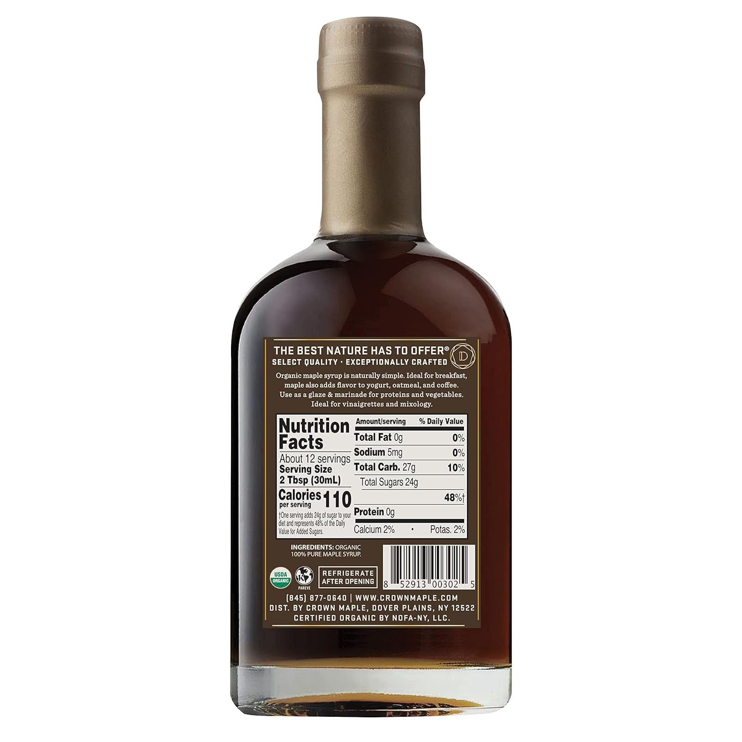 Crown Maple Dark Color Robust Taste Organic Maple Syrup, 100% Pure, Grade A, Gluten Free, No Preservatives, Non-Gmo Pancake and Breakfast Topping, 12.7 Fl Oz