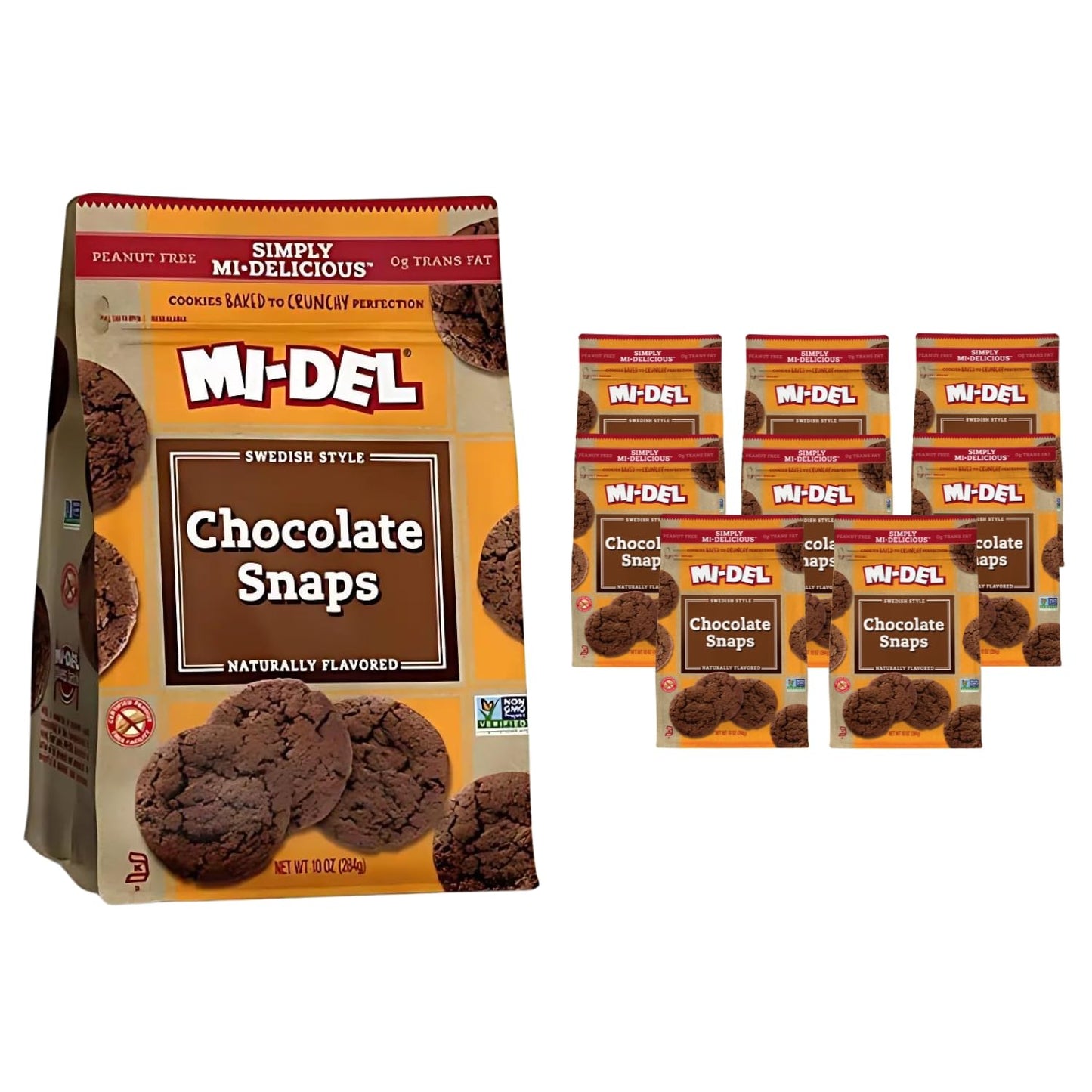Mi-Del Ginger Snaps - Crunchy Ginger Cookies Made with Real Ginger - Swedish Ginger Snaps Cookies Old Fashioned - Non-Gmo Certified, 0G Trans Fat, Healthy Cookies (Pack of 8)
