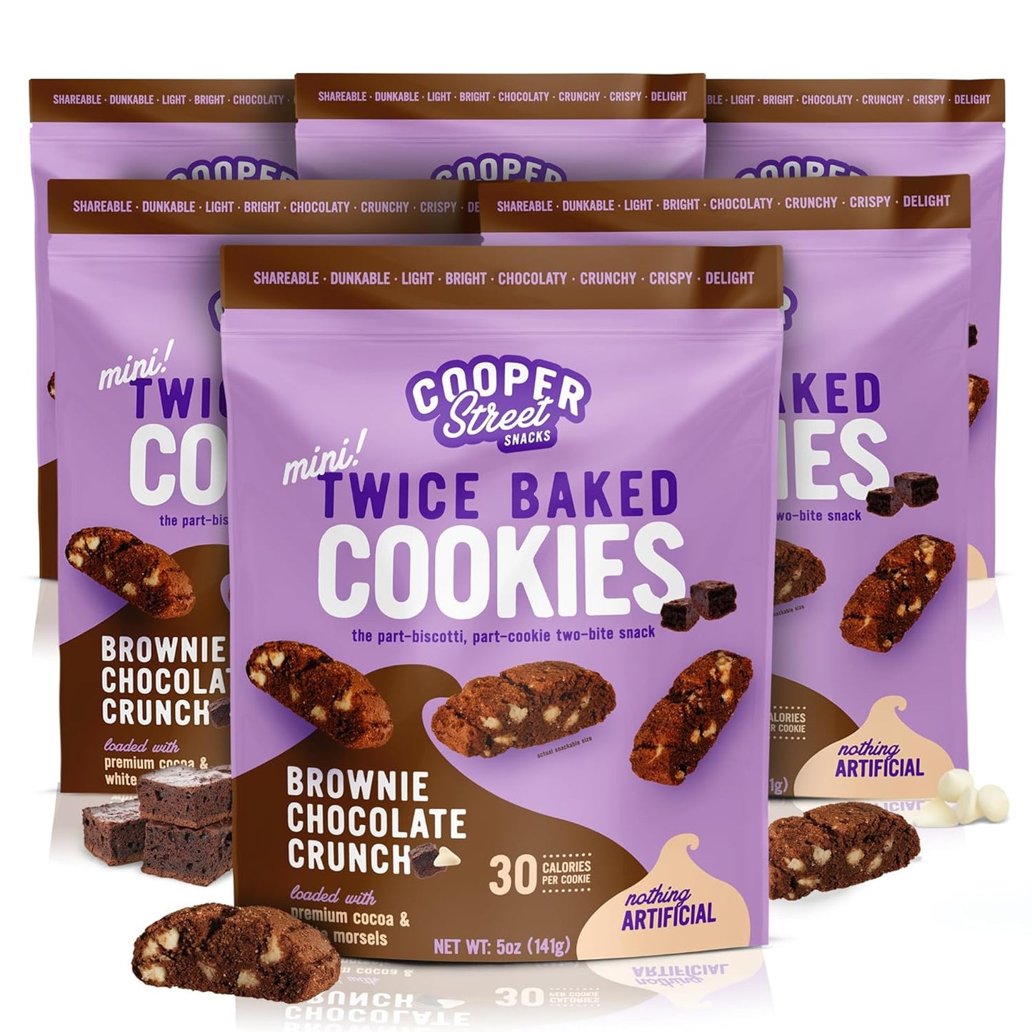 Cooper Street Twice Baked Brownie Chocolate Biscotti Cookies - Light and Crispy Coffee Cookie Bites - Traditional Low Calorie Italian Snacks for Adults & Kids - Kosher, Dairy, Peanut & Soy Free - 5Oz